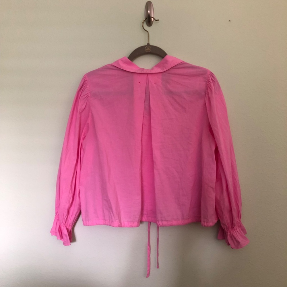 Xirena Elody blouson top ruffle cuffs button front cinch tie waist 3/4 sleeves - Picture 5 of 12